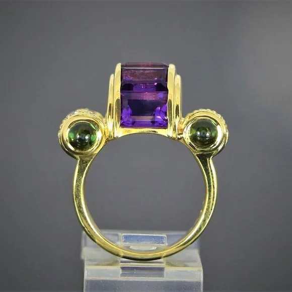 13248 Lagos Caviar 18K Yellow Gold Purple Amethyst Diamond Tourmaline Ring - Picture 9 of 10
